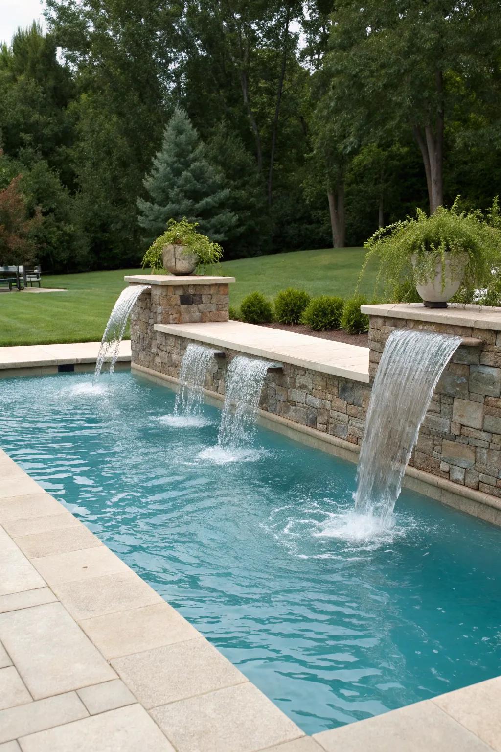 Multiple cascades amplify the lavish sensation of your pool.