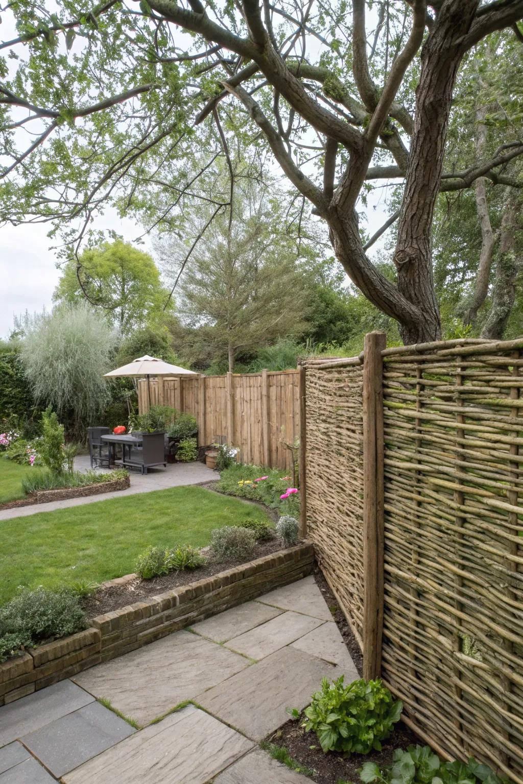Interwoven osier barriers infuse a rustic stroke with effective solitude.
