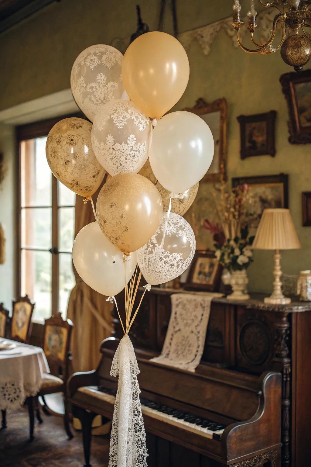 A vintage-themed balloon arrangement that enhances antique decor through nostalgic charm.
