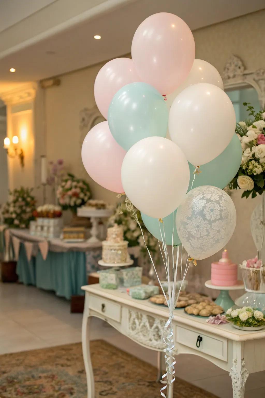 Classic balloon arrangements add timeless charm to the decorations.
