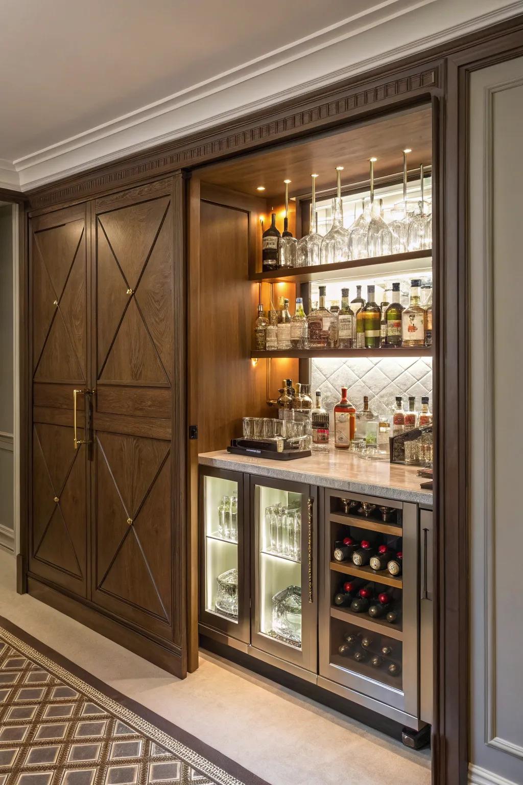 A secret bar adds an element of surprise and sophistication.