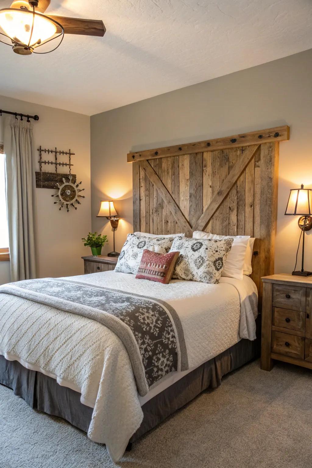 Enhance a bedroom with a wood headboard.
