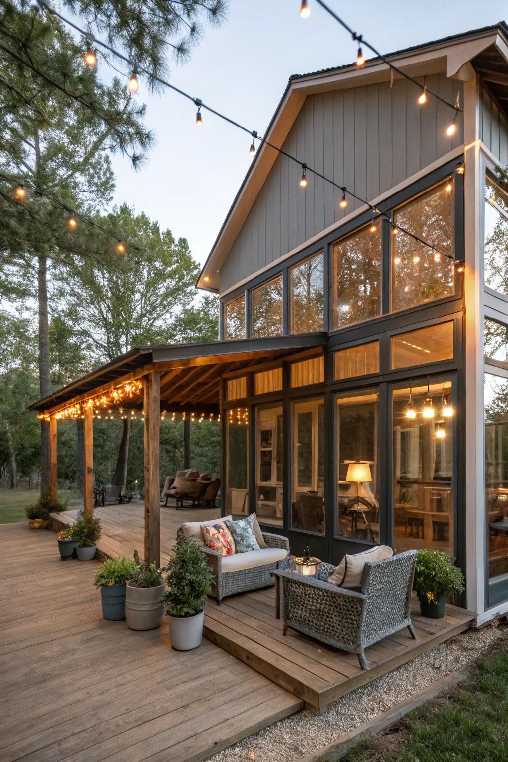 A screened-in porch offers a bug-free outdoor experience.