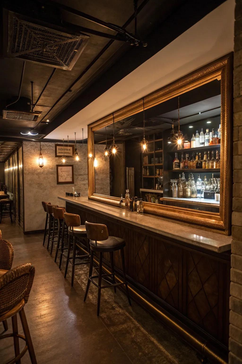 A reflective surface adds space and enhances light reflection.