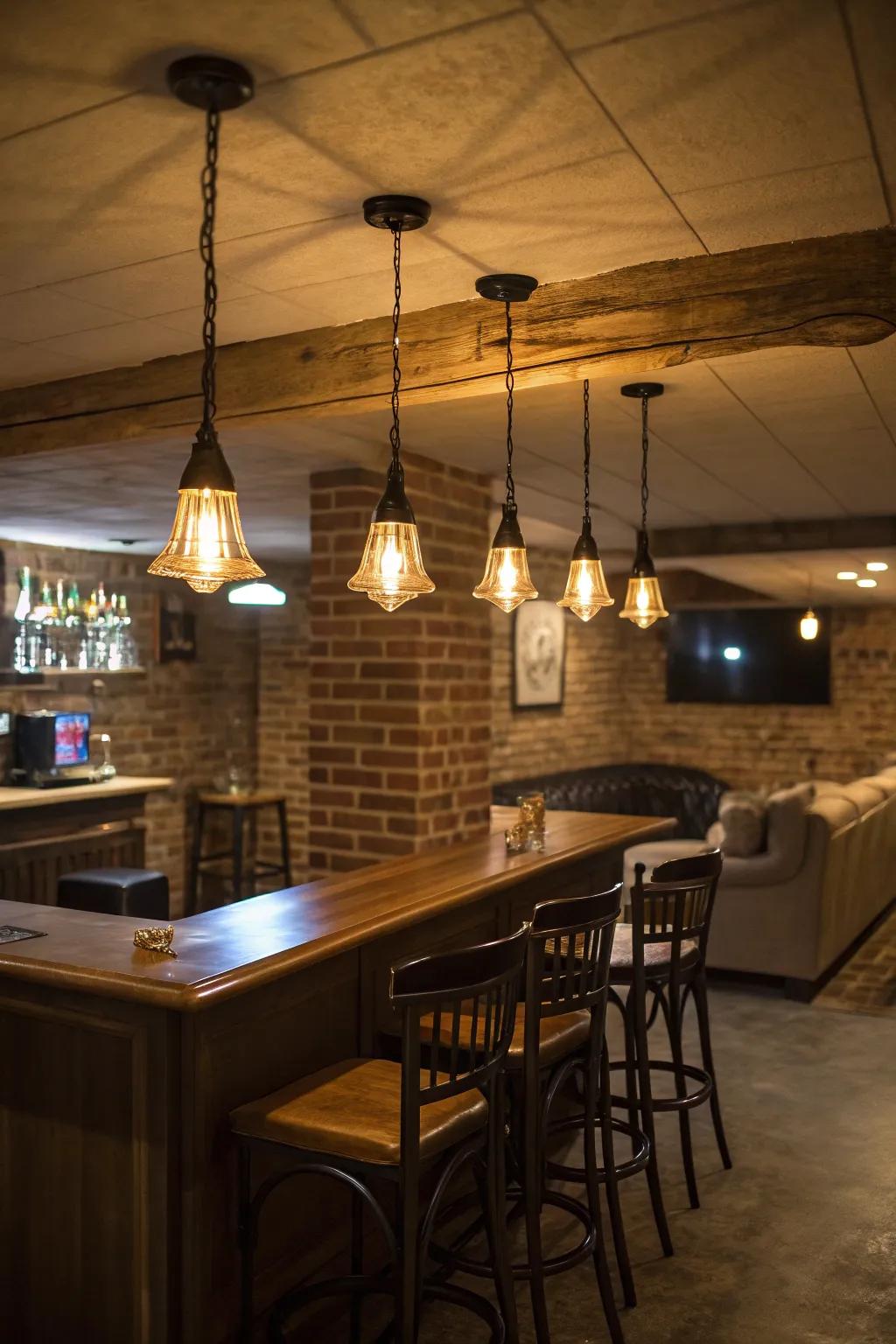 Pendant lights deliver an elegant emphasis to your basement locations.
