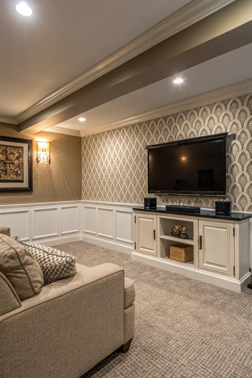 Unique wall decor adds sophistication.