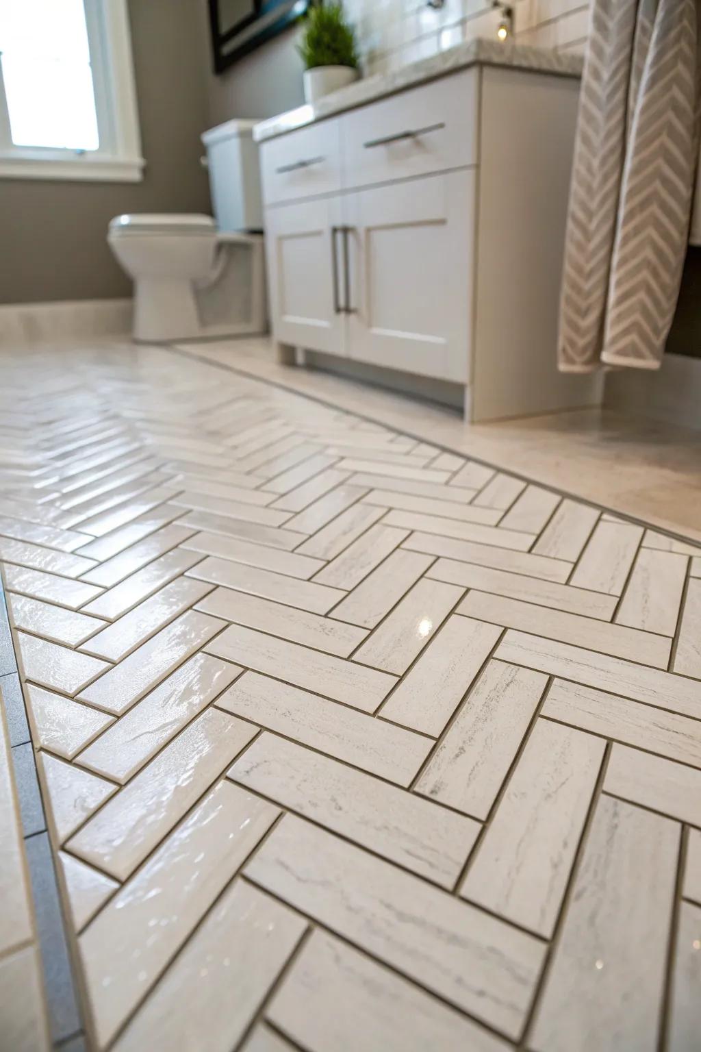 Chevron coverings add elegance and sophistication to any bathroom.