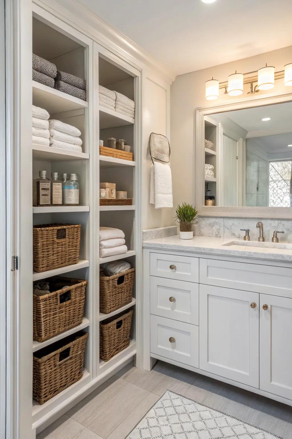Custom storage options make your bathroom more useful and keep it clean.