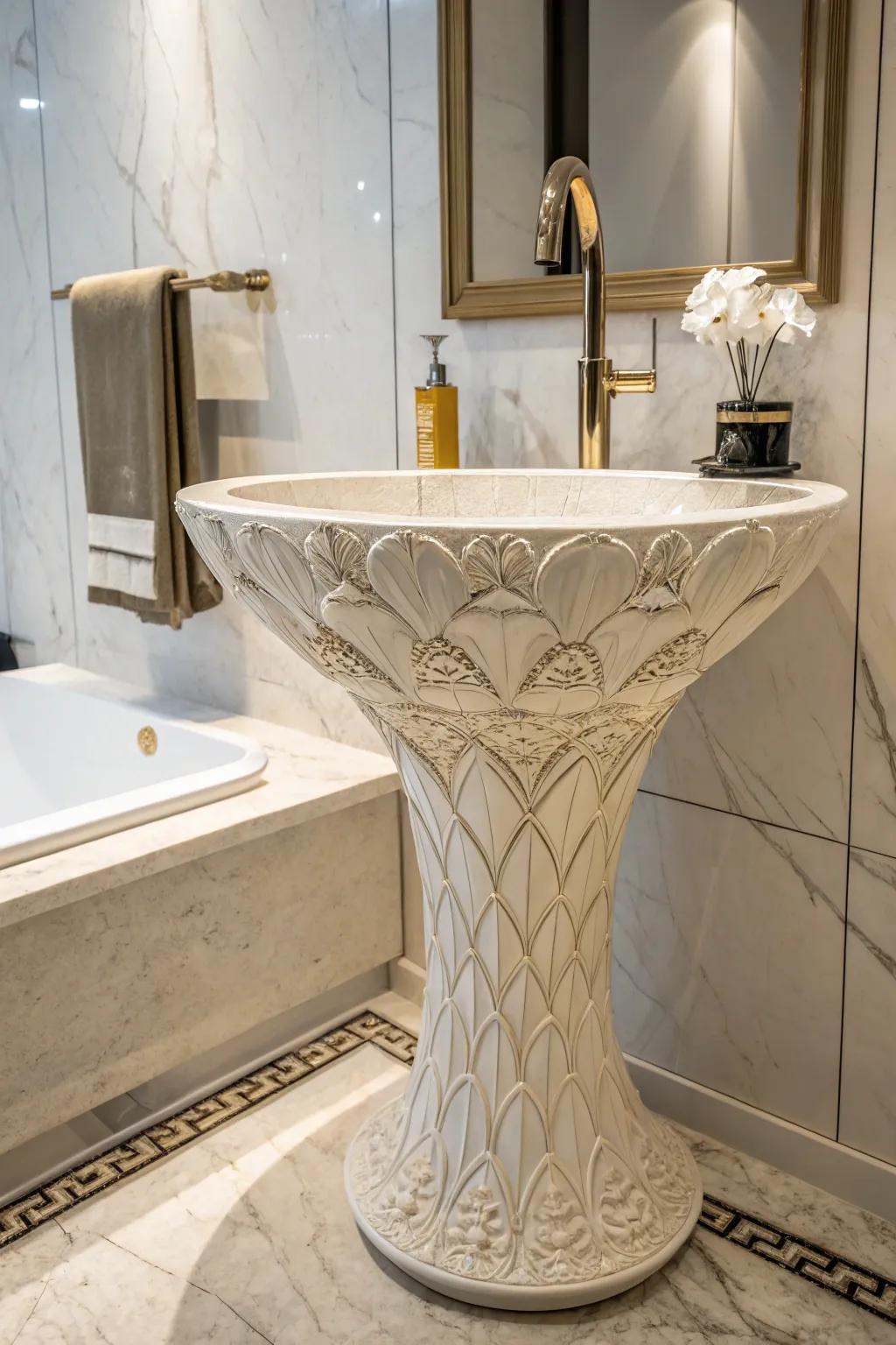 Sculptural sink as an artistic bathroom centerpiece.