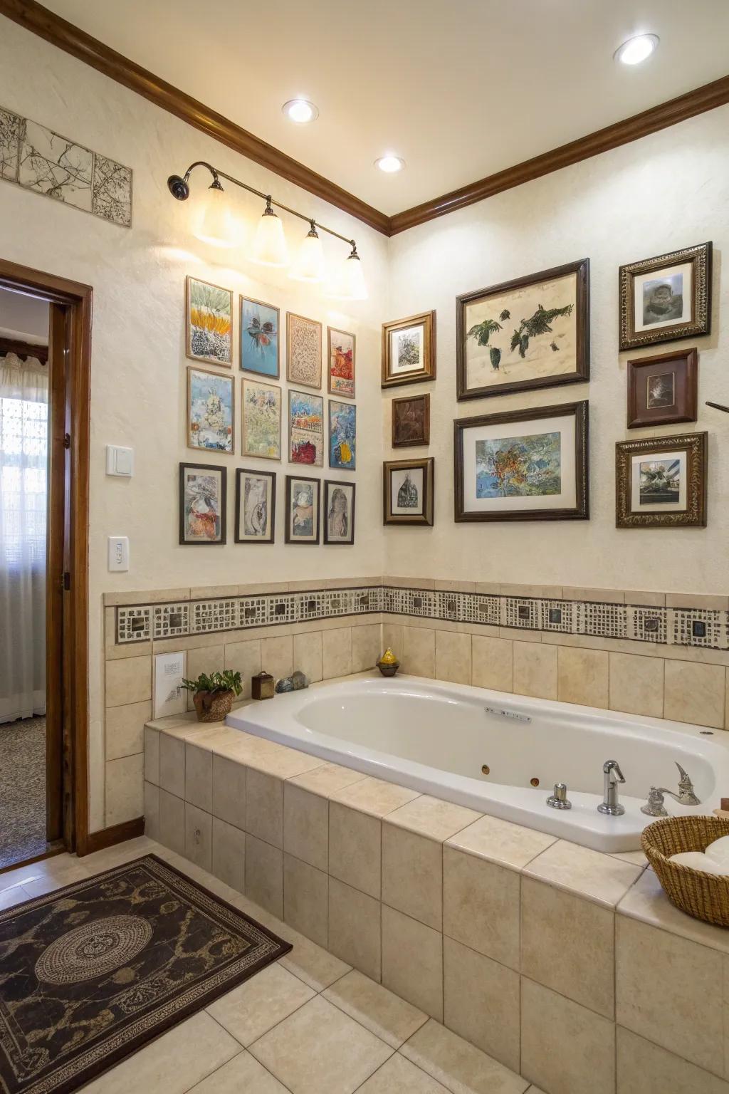 Art turns this bathroom into a gallery-like space.