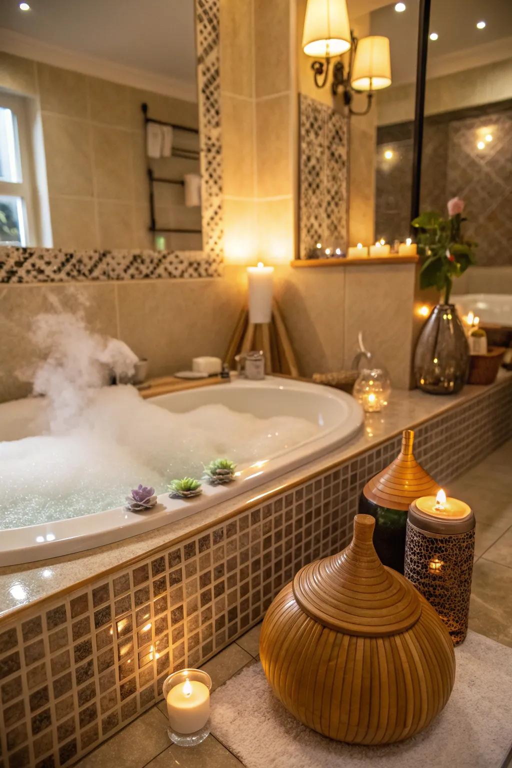 Essential oils create a soothing, spa-like atmosphere.