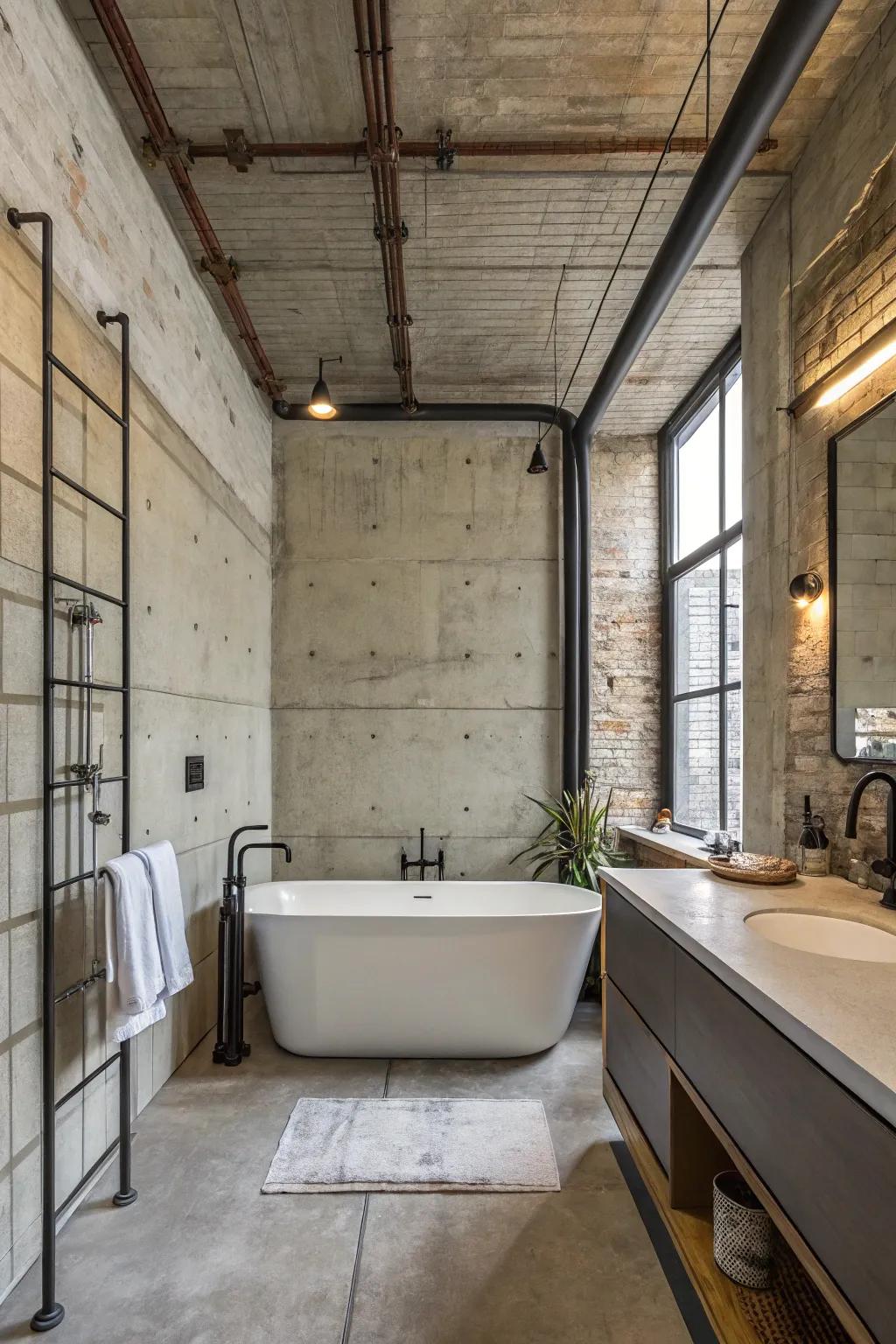 Concrete walls add an urban edge to your bathroom.