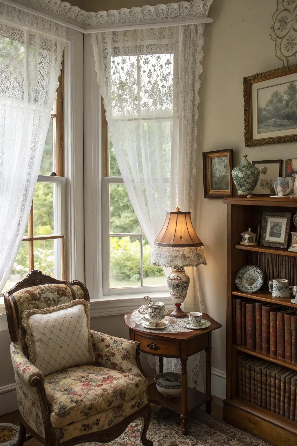 Incorporate charm to your bay window with vintage furniture and décor.
