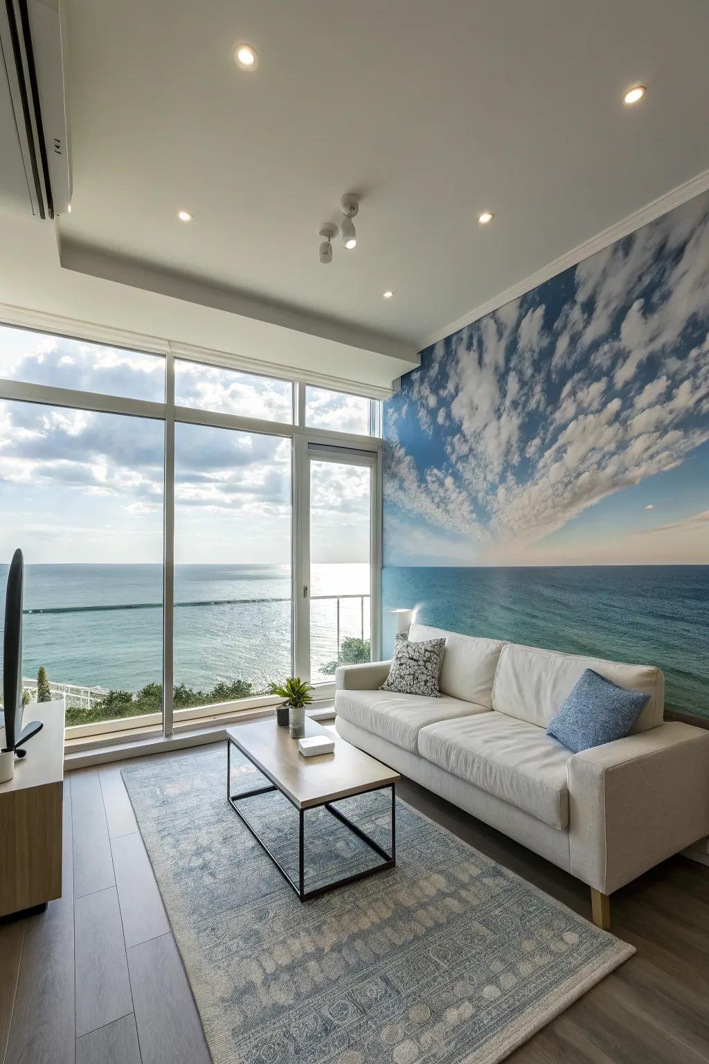 Expand your space using skyline-themed wallpaper for an endless vista.