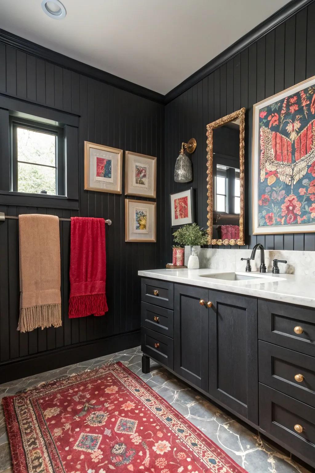 Dark groove panels create a bold, striking atmosphere.