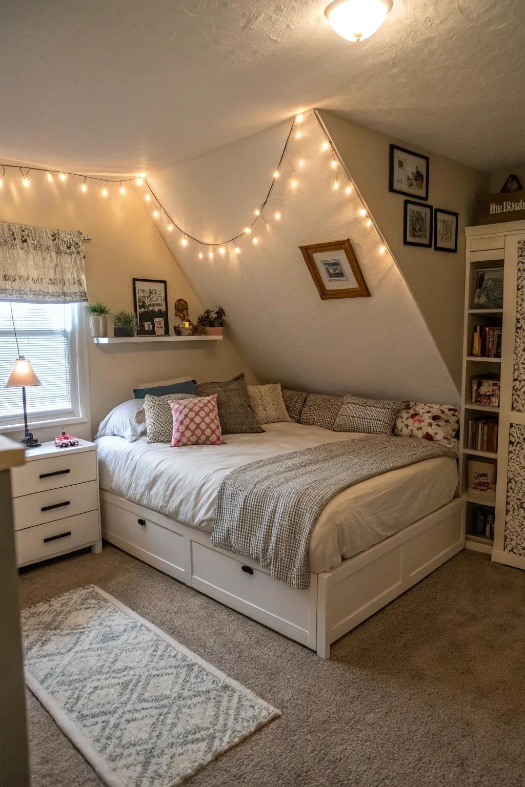 An angled bed creates a dynamic corner setup.