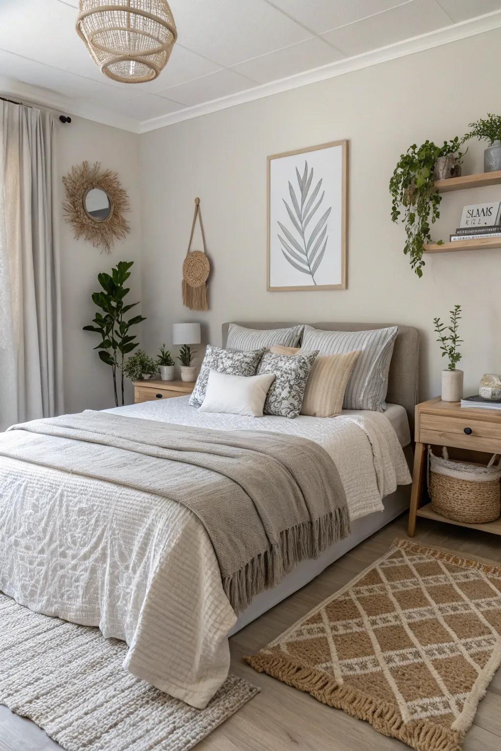 Understated color themes create a serene and cohesive bedroom.