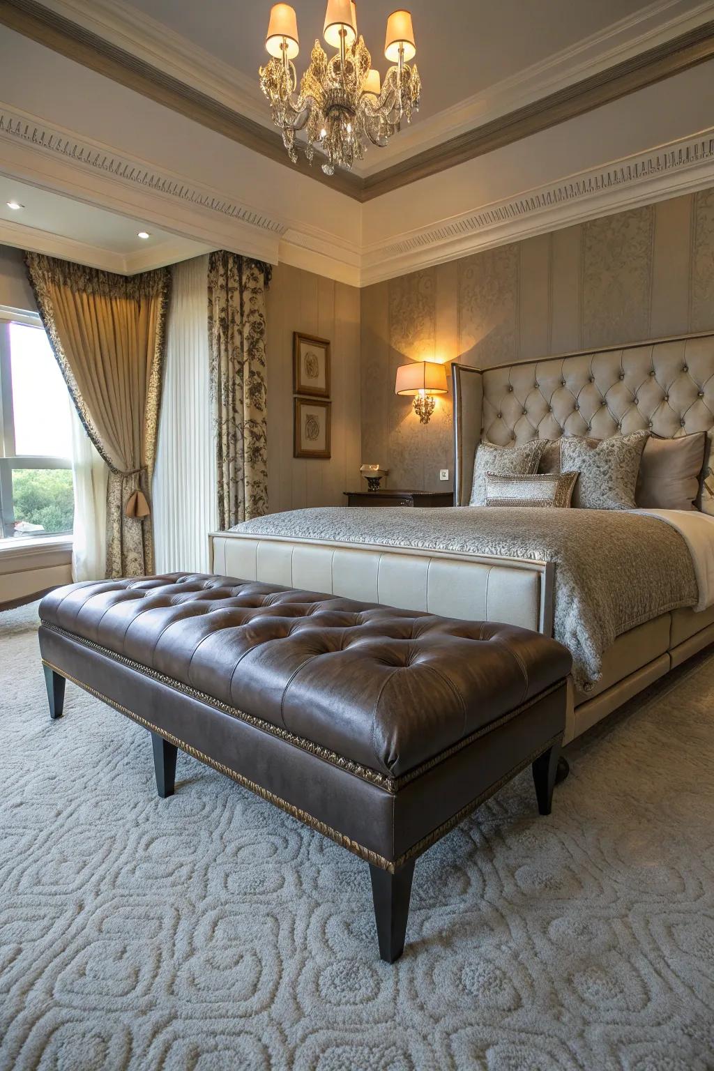 Leather benches offer a luxurious and sophisticated touch.