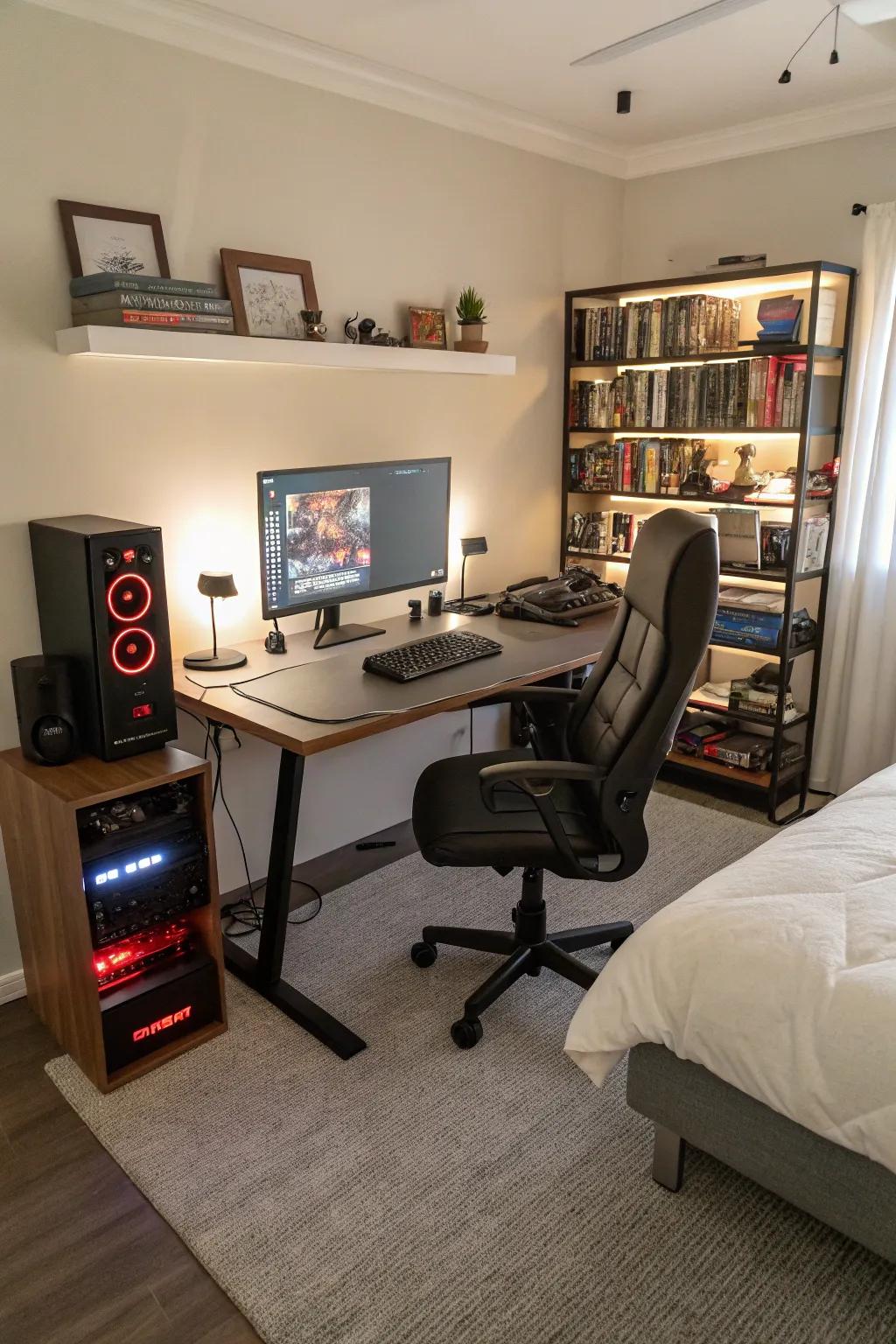An ergonomic desk enhances relaxation and output.