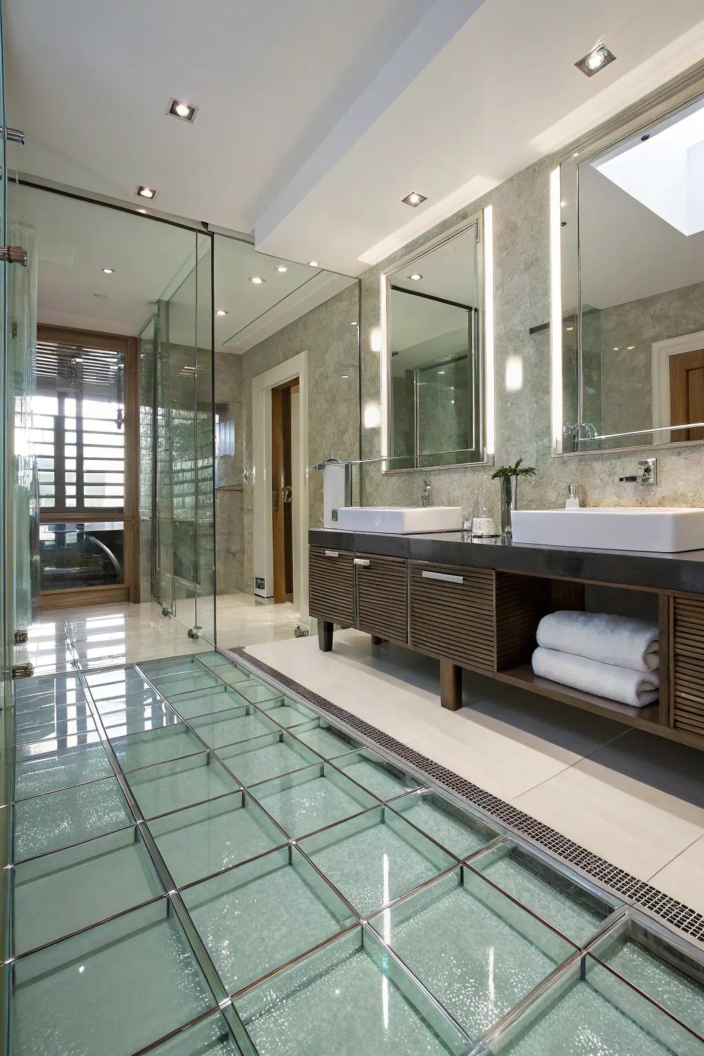 Glass tiles impart a sleek and modern ambiance.