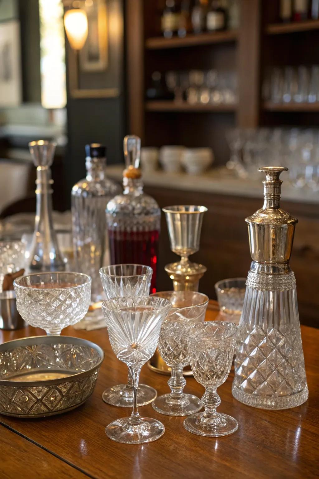 Vintage glassware adding elegance and charm