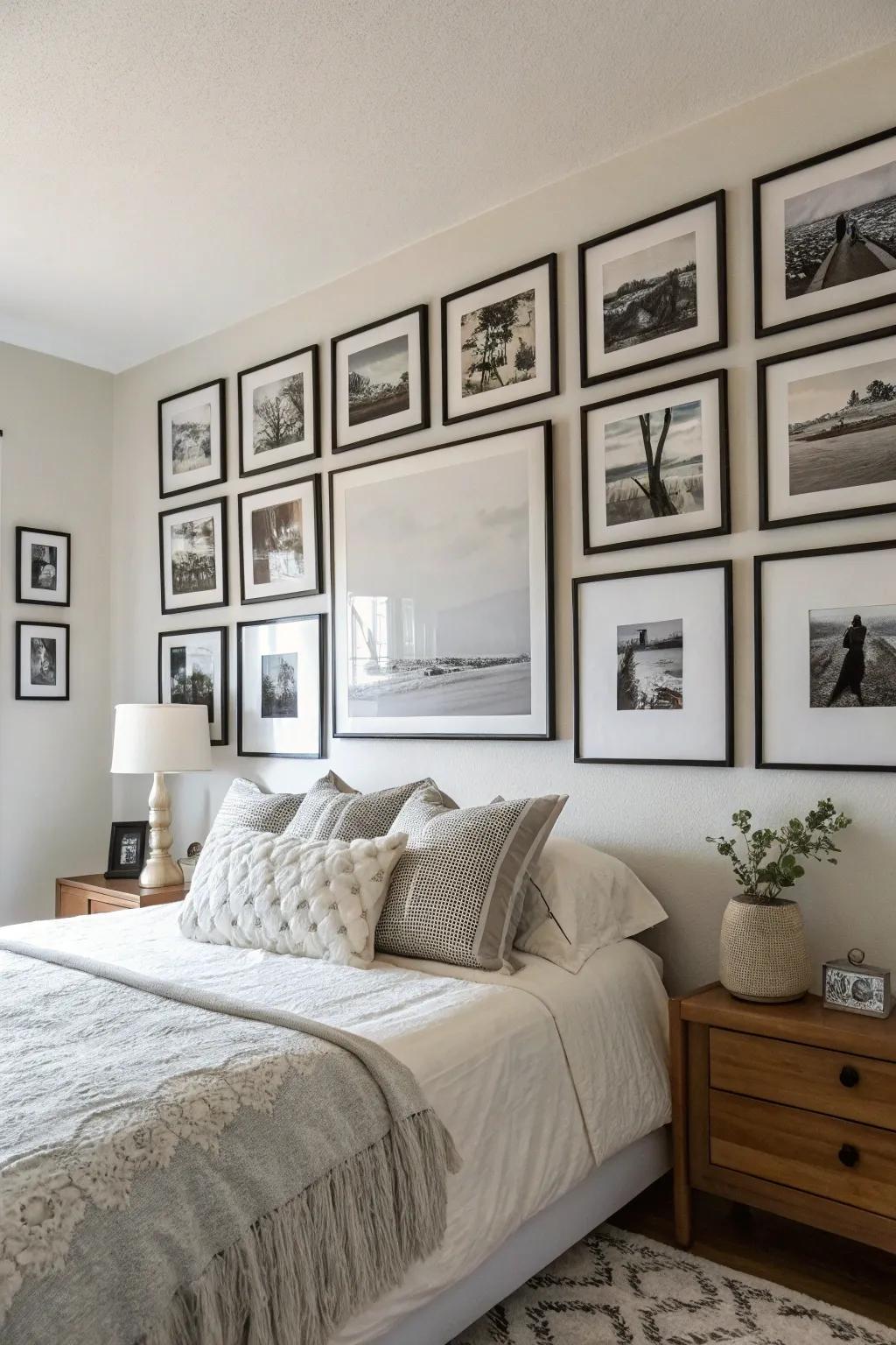 A monochrome picture wall adds charm and personality.