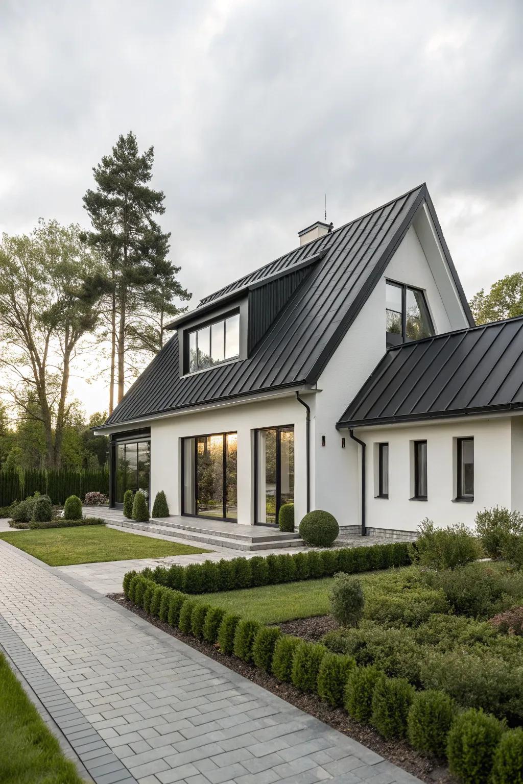 A sleek black metal roof enhances the modern design.