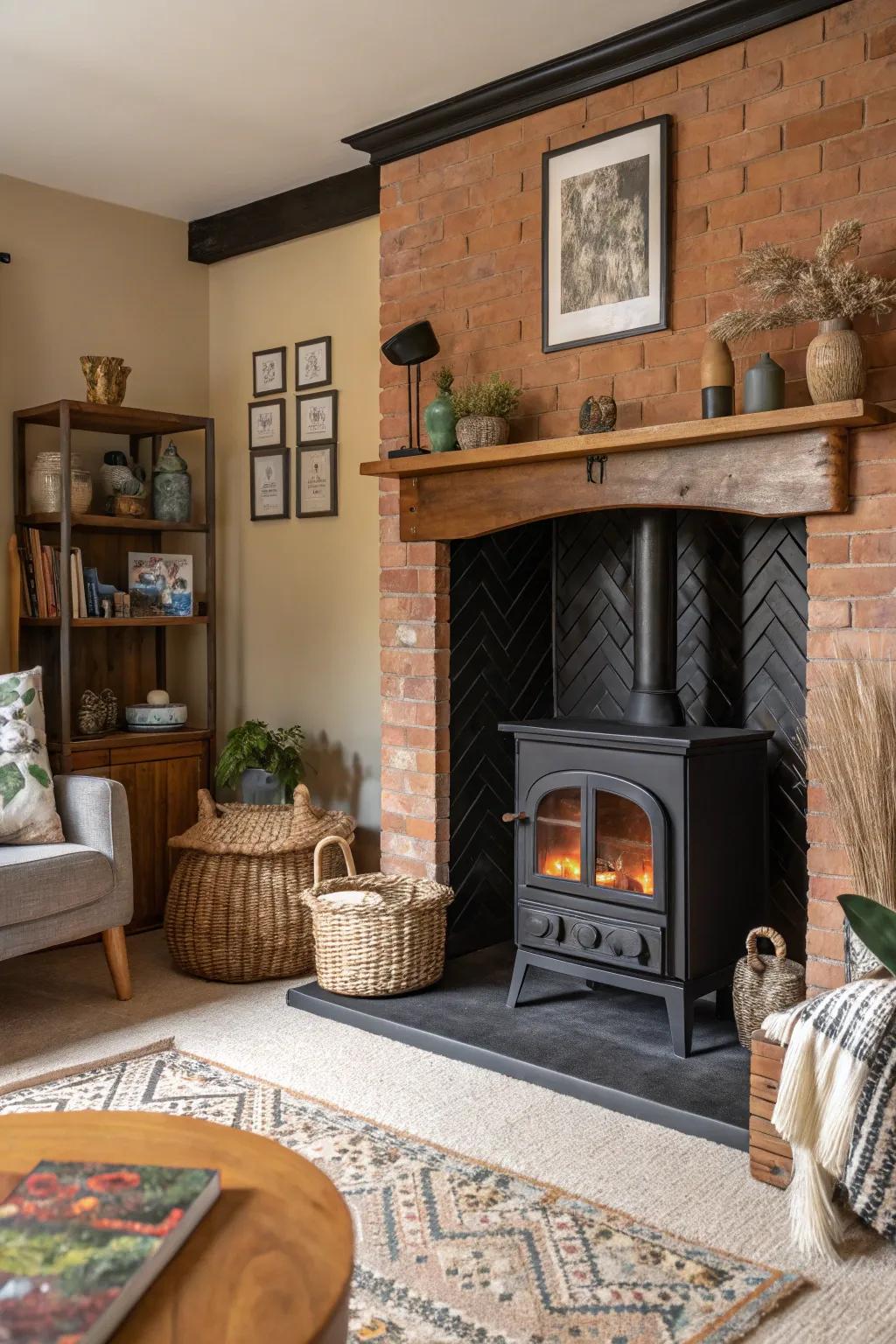 Produce depth and charm using a combined component dark hearth.