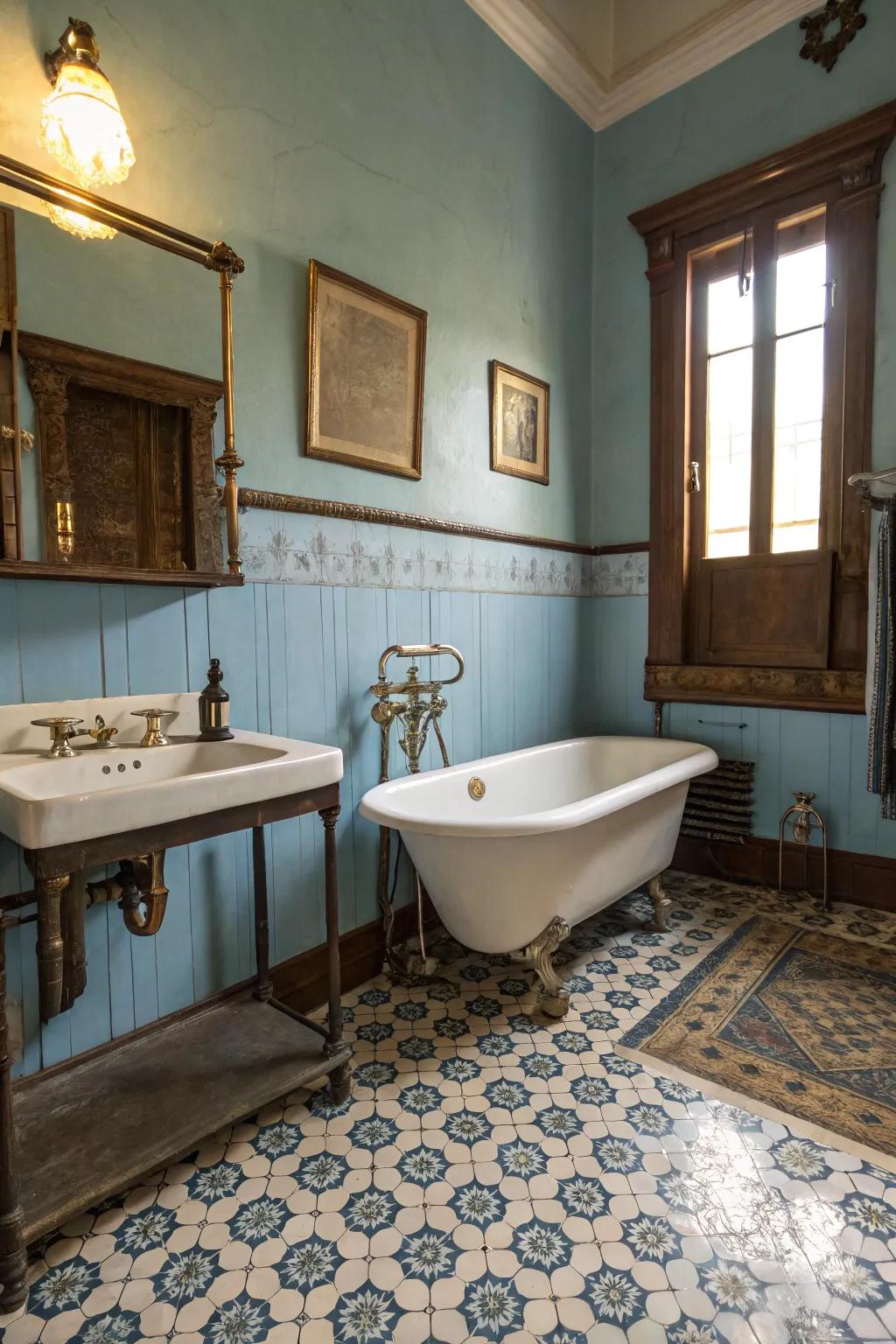 Vintage charm comes alive with a classic blue palette and antique details.