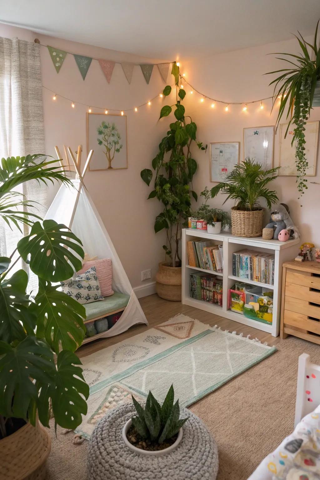 Plants introduce nature and calmness to the room.