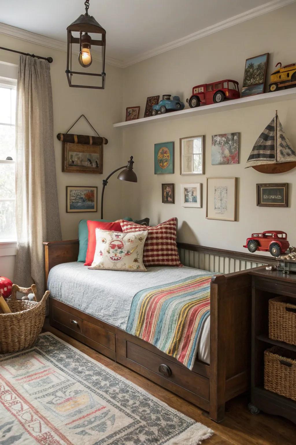 Add charm and history to a boy's room with vintage daybed decor.