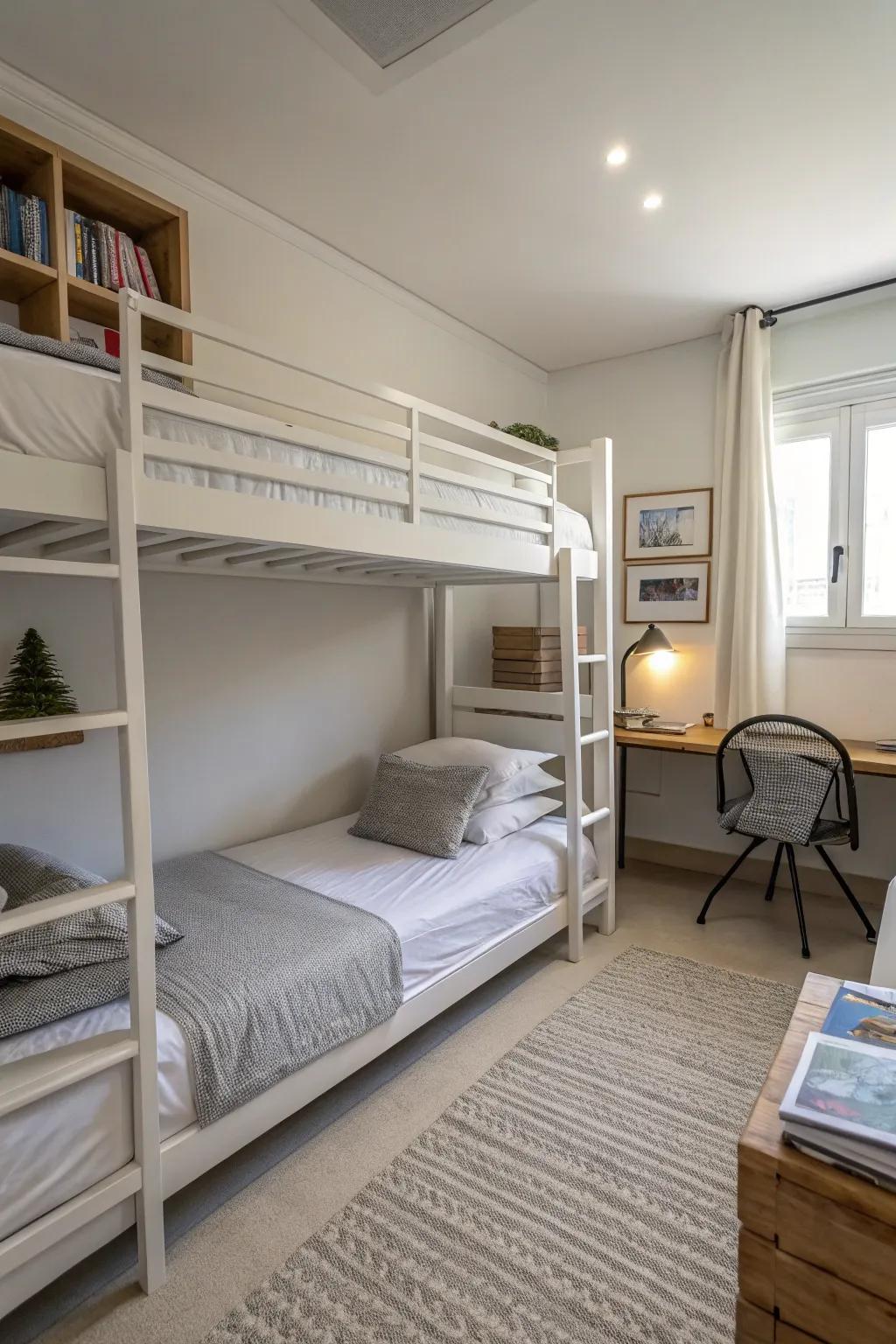 Minimalist bedding creates a serene sleeping environment.