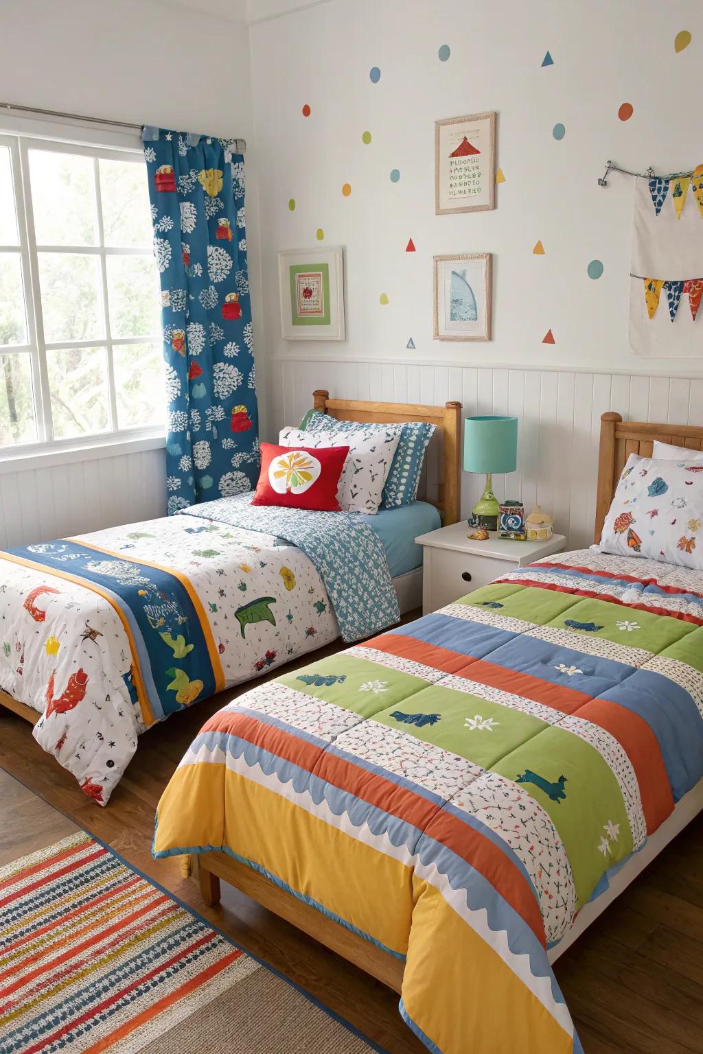 Playful bedding that can easily refresh the room's look.