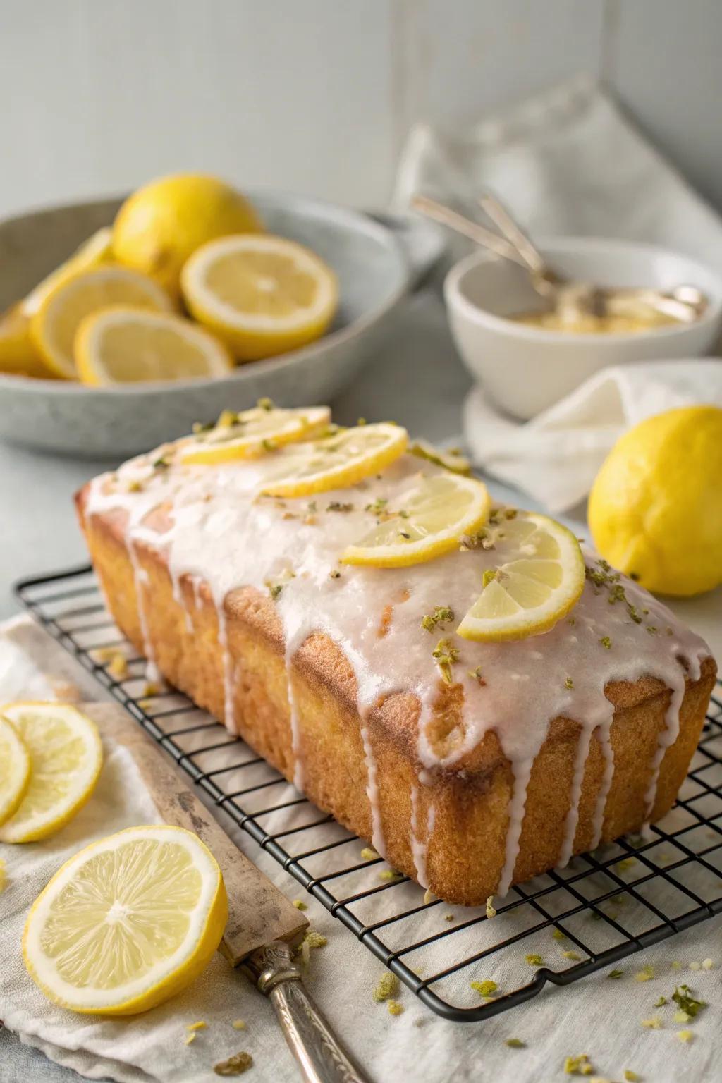 Lemon zest tea bread, giving a refreshing and tangy citrus delight.