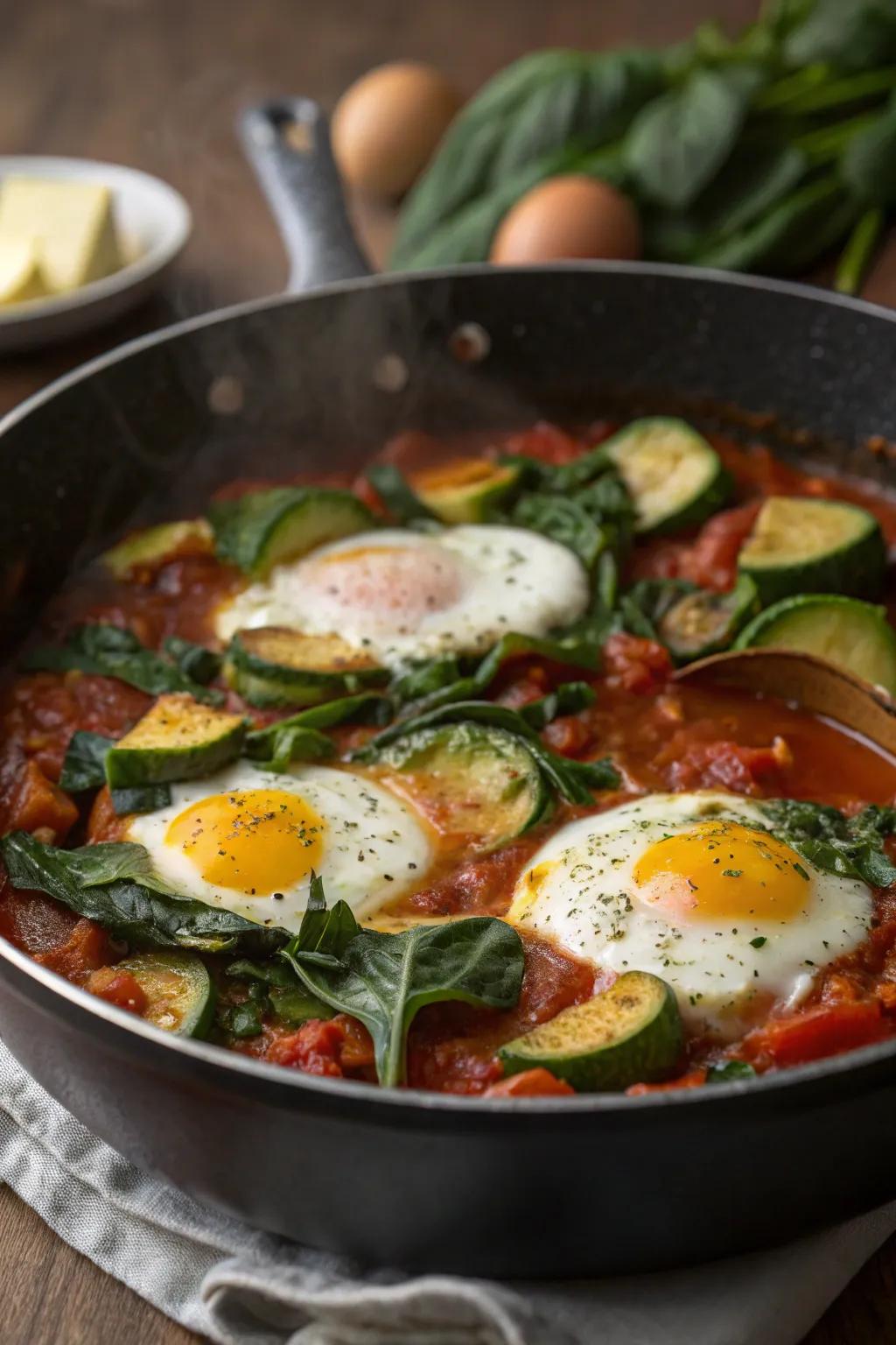 A veggie-packed shakshuka for a flavorful breakfast.