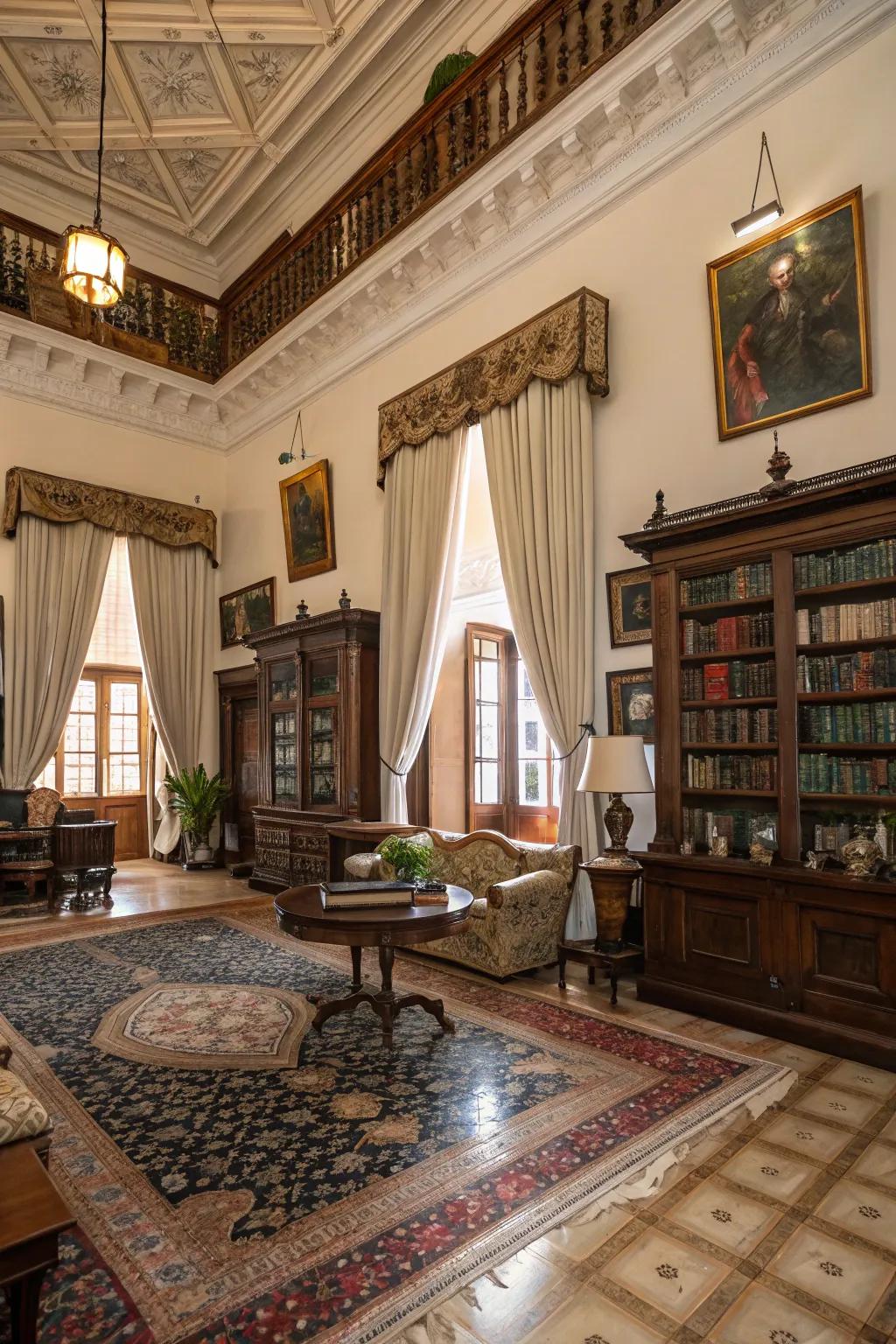 Tall ceilings enhance the grandeur of the space.