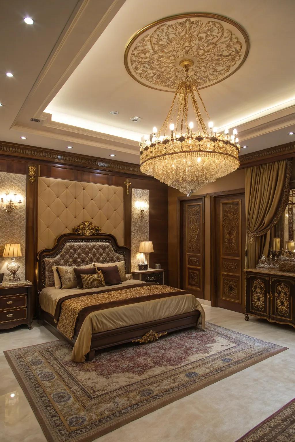 Showpiece lighting adds drama and elevates the room.