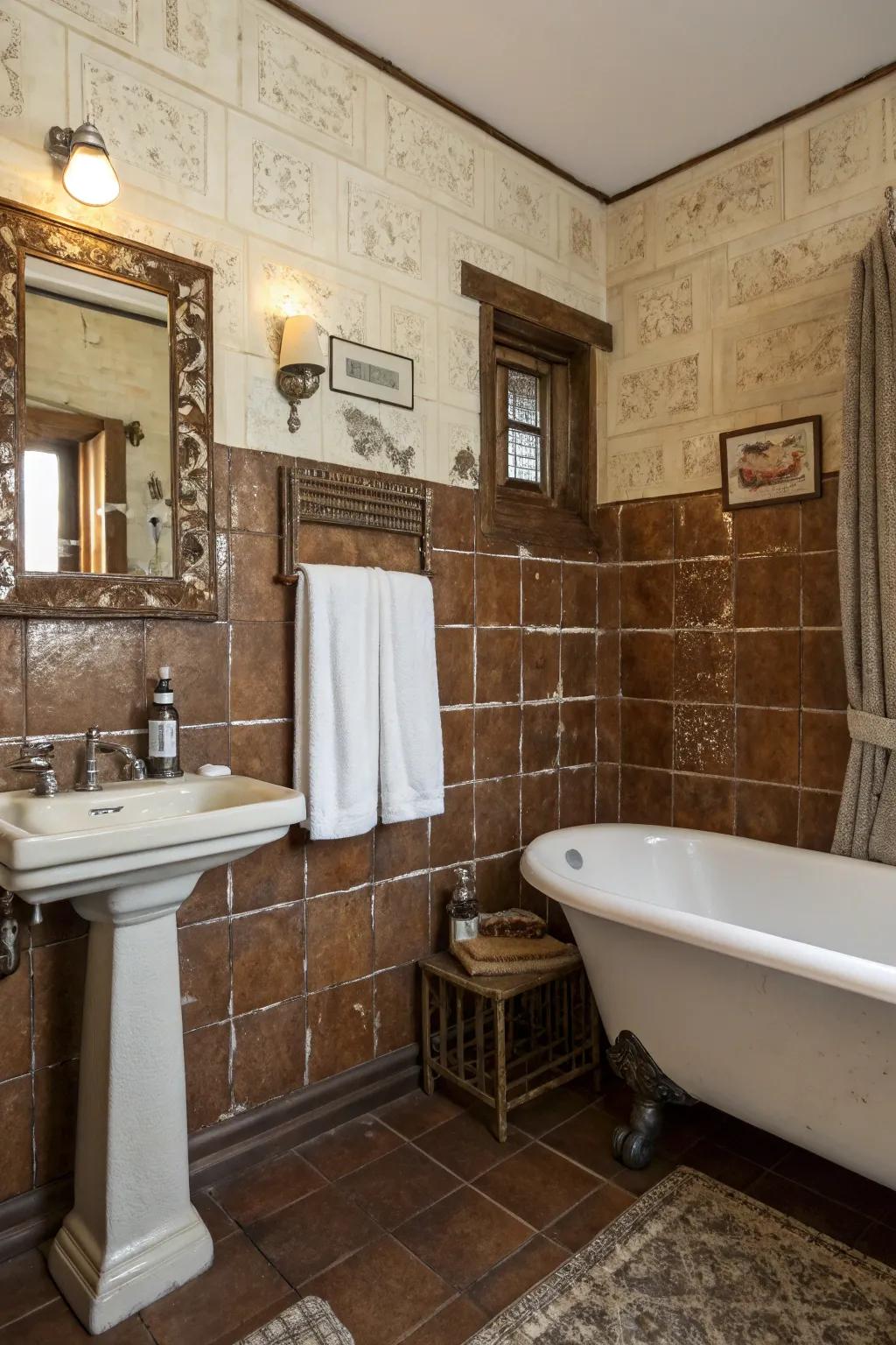 Aged elegance with weathered tiles.