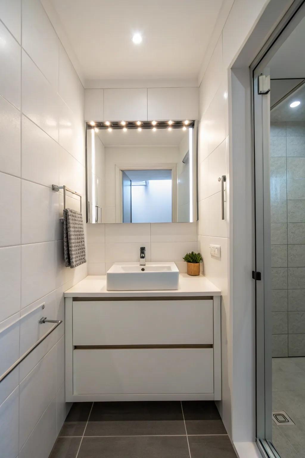 A floating vanity opens up floor space, making the bathroom feel larger.