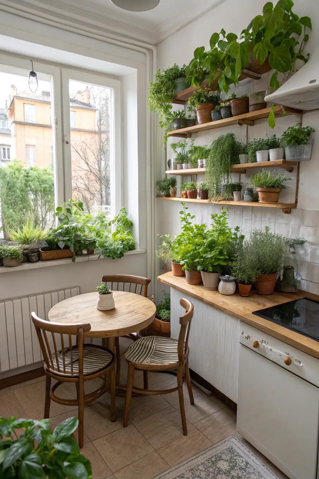 Greenery contributes a fresh, lively element to this kitchen.