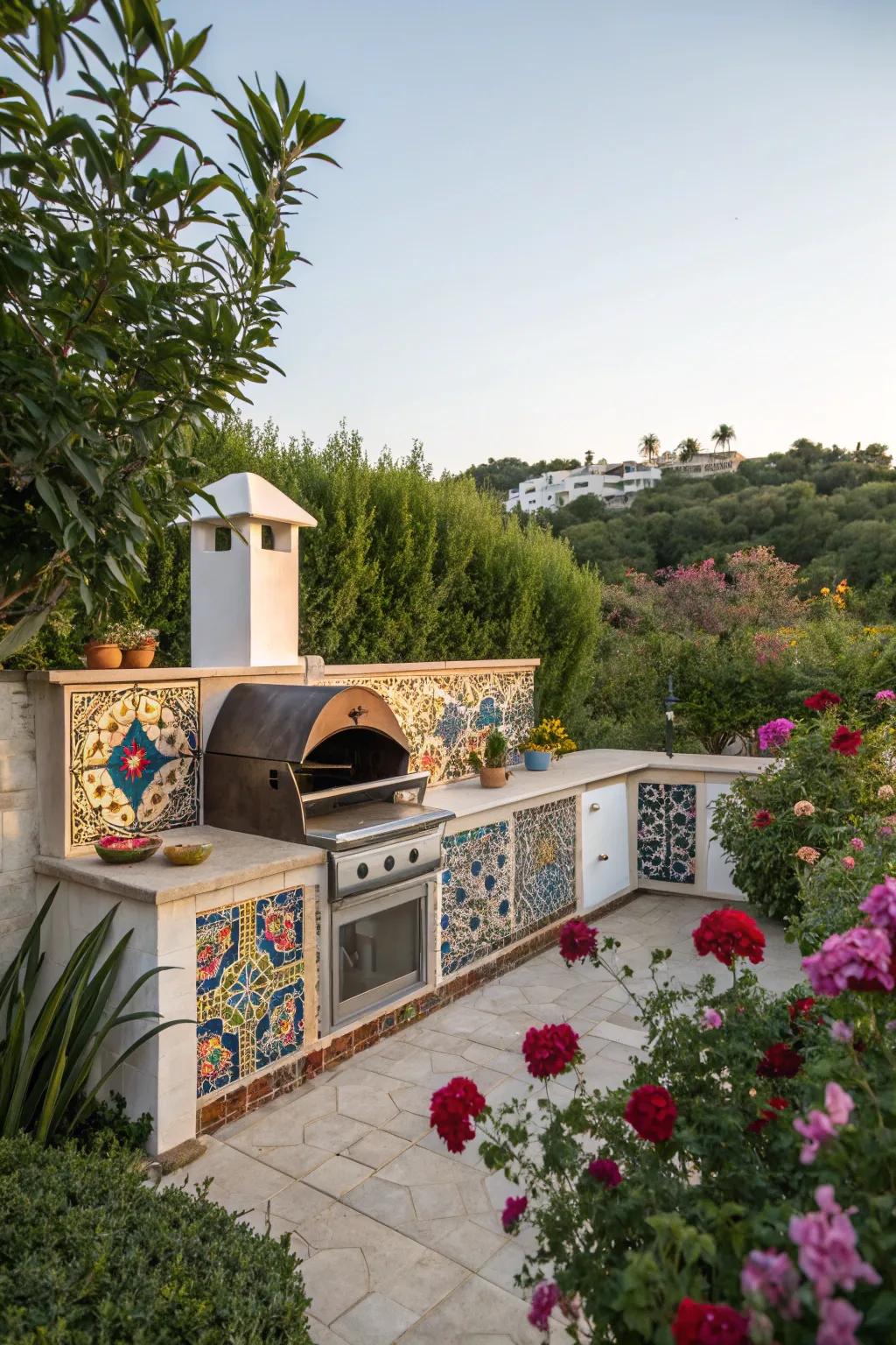 Colorful tiles liven up any BBQ space.