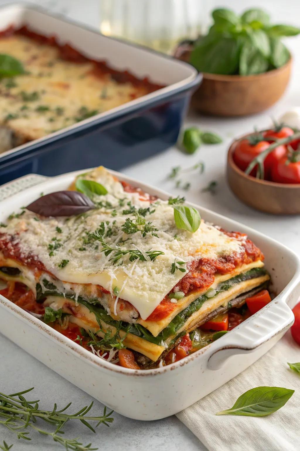 Vegetable lasagna, a classic comfort dish made with layers of flavor.