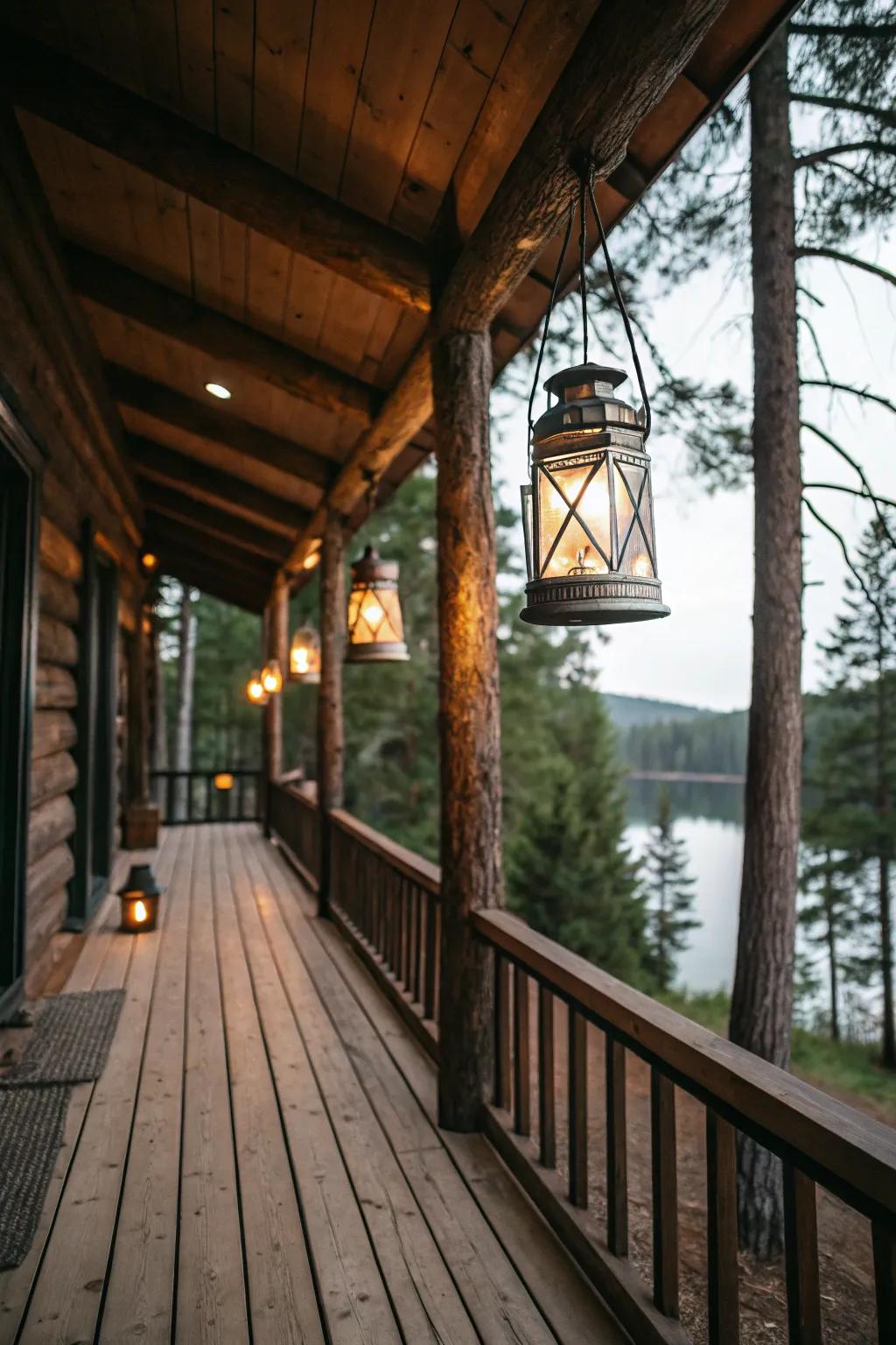 Vintage lanterns adding character and light.