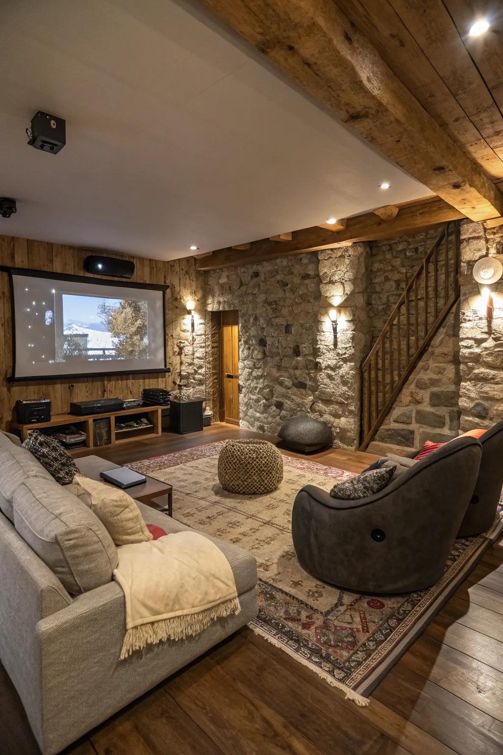 Mixed textures fashion a vibrant and welcoming gaming area.