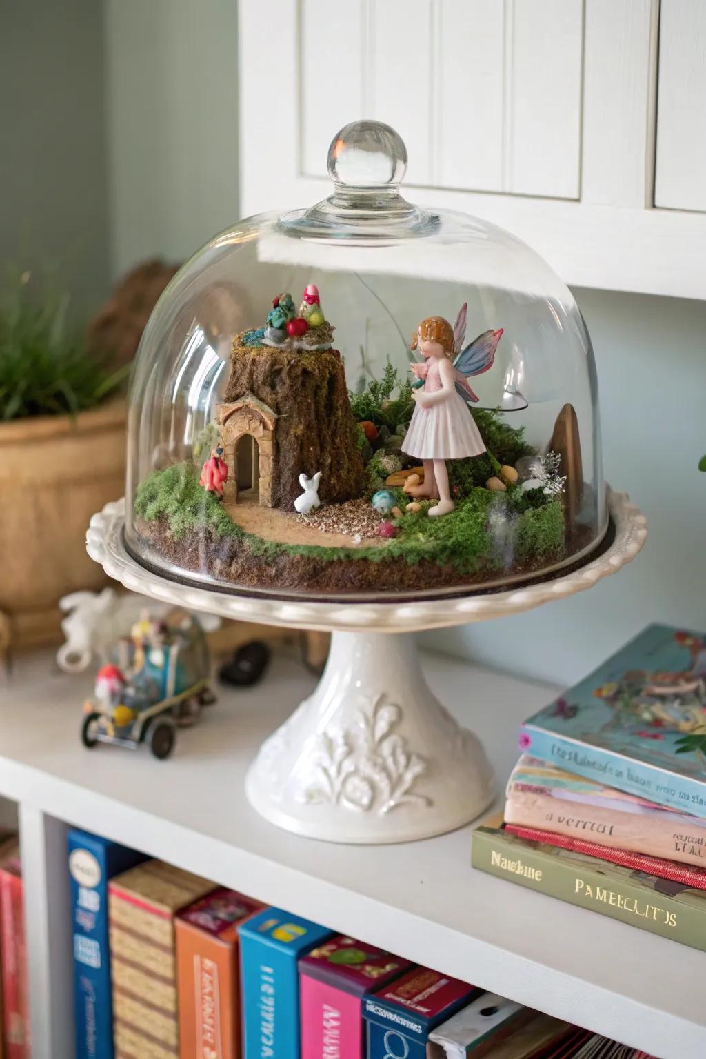 Create a whimsical fairytale world under glass for a touch of magic.