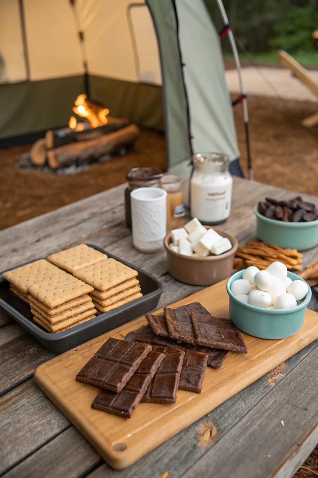 A delightful campfire snack station for guests to enjoy.