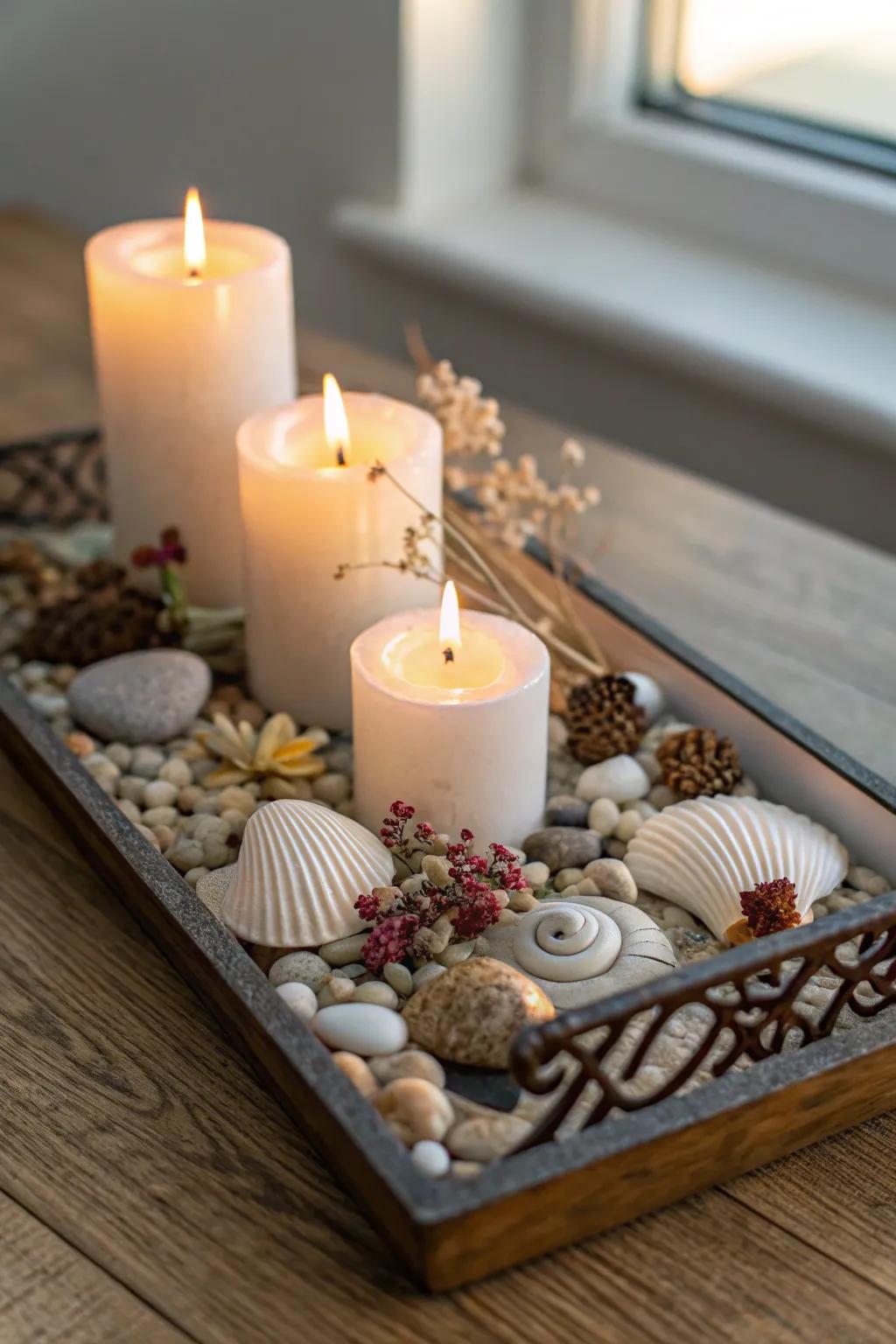 A special plate showcasing candles with personal additions.