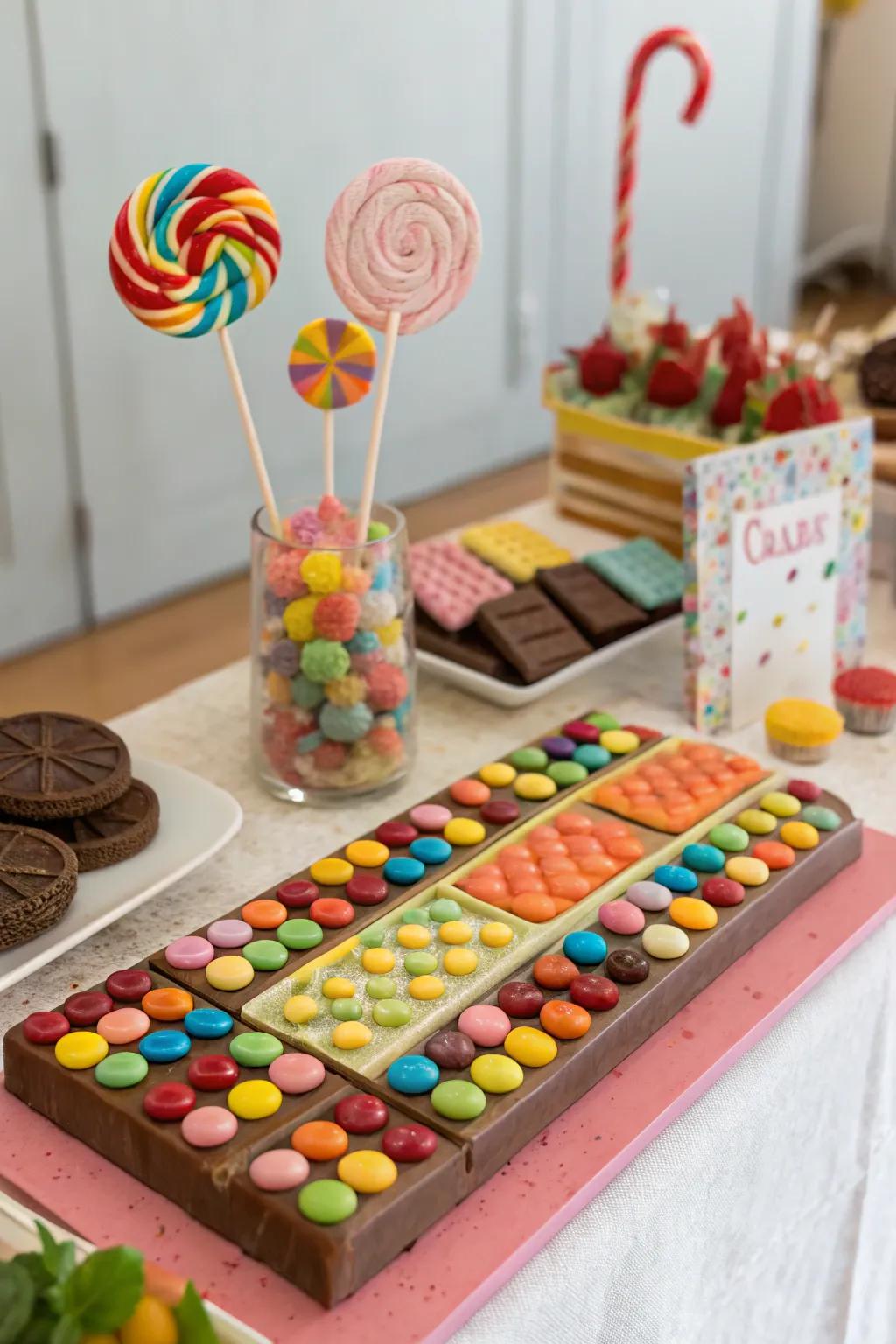 An enchanting dreamy candy bar with imaginative decor and unique treats.