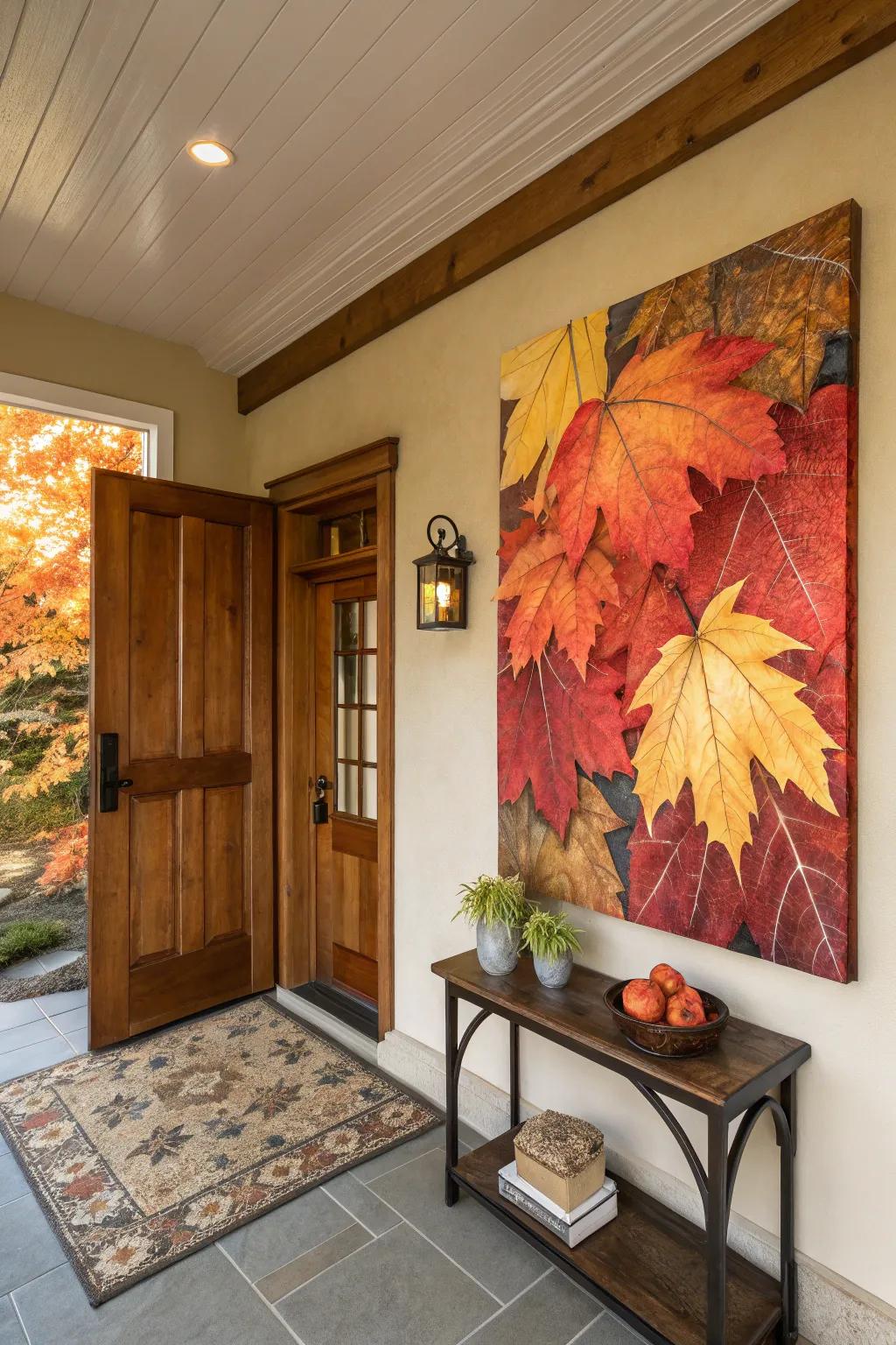 Seasonal canvas in an inviting entryway