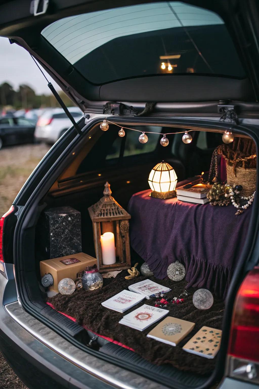 A mystical fortune teller-themed trunk, brimming with intrigue and mystery.